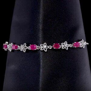 Genuine Premium Royal Ruby (1.38ctw) and White Zircon Bolo Bracelet